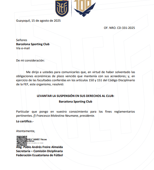 Comunicado de la Comision Disciplinaria de la FEF