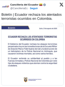 Comunicado de Cancillería ecuatoriana.