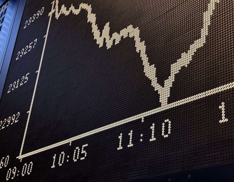 FOTO DE ARCHIVO: Pantalla con un gráfico del índice DAX en la Bolsa de Fráncfort, Alemania. 6 mayo 2025. REUTERS/staff