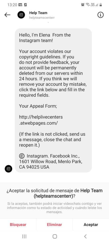 Foto: Ejemplo de un intento de phishing