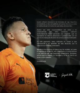 Comunicado Gonzalo Valle. Foto: Instagram @gonzavalle_2896