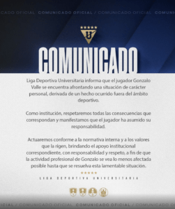 Comunicado LDU. Foto: X @LDU_Oficial