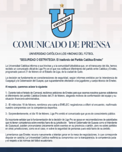 Comunicado de Universidad Católica. Foto: @ucatolicaec.