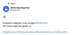 Tweet de Delfín a Emelec. Foto: X @DelfinSC.