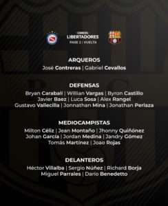 Nómina de Barcelona. Foto: Instagram @barcelonasc. 