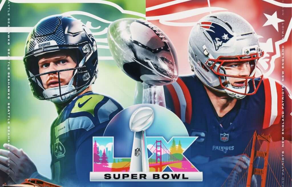 Super Bowl 2026 Seahawks (izq) vs Patriots (der). Foto: Sphera Sports