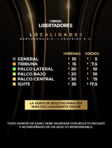 Entradas para el duelo: Barcelona vs. Cruzeiro. Foto: Instagram @barcelonasc.