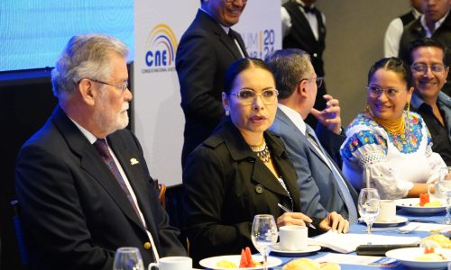 Quito 16 de abril 2024. CNE, conversatorio sobre el proceso de escrutinios con prensa y Organizaciones Políticas.
API / DANIEL MOLINEROS
